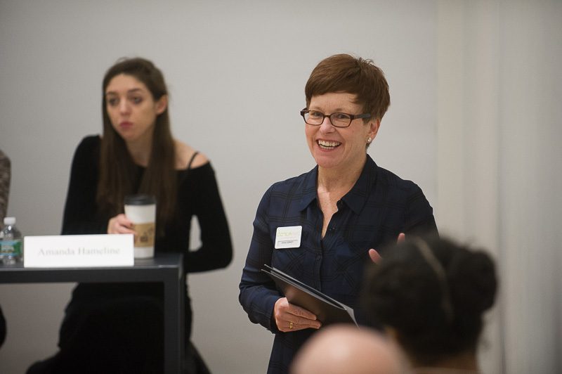 Gina Gibney Greeting attendees at the Dance/NYC Symposium